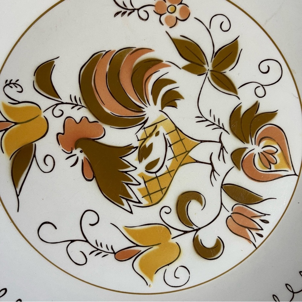 Vintage MCM Mikasa Cera-Stone Tamago 10.5" Dinner Plates Rooster Retro - Picture 6 of 7